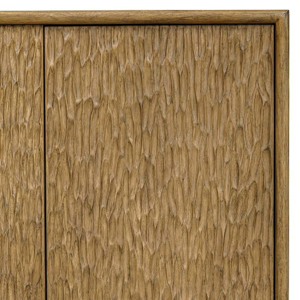 Uttermost Stevenson Solid Mindi Wood Storage Credenza with Hand Carved Door Panels