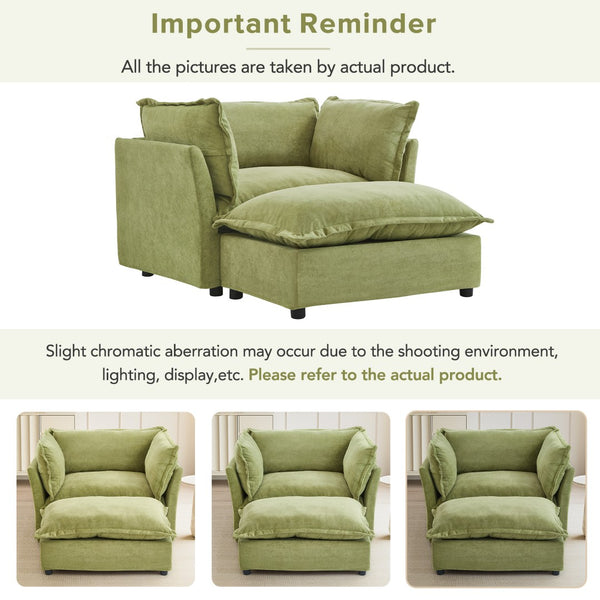 English Elm Modern Chenille Accent Chair with Ottoman Plush Wide Seat Curved Arms for Bedroom Green N719P428439F