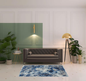 Homeroots 4' X 6' Blue Ivory And Gray Floral Distressed Stain Resistant Area Rug  Polypropylene 511242