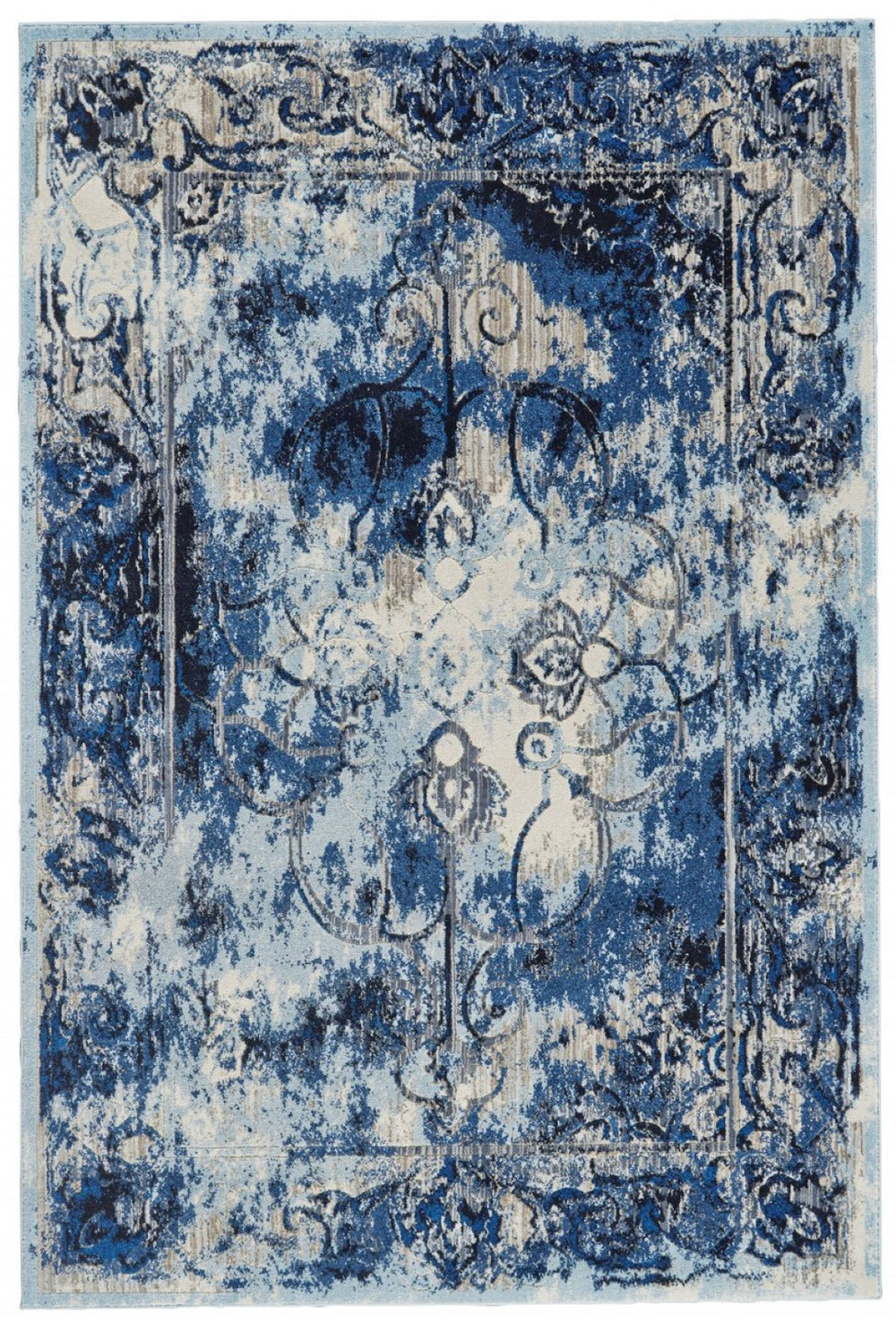 HomeRoots 4' Timeless Floral Area Rug in Blue and Gray - Stain-Resistant and Durable for Modern Spaces 10' X 14' 511246