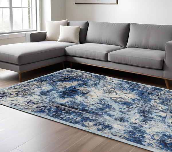 HomeRoots 4' Timeless Floral Area Rug in Blue and Gray - Stain-Resistant and Durable for Modern Spaces 10' X 14' 511246