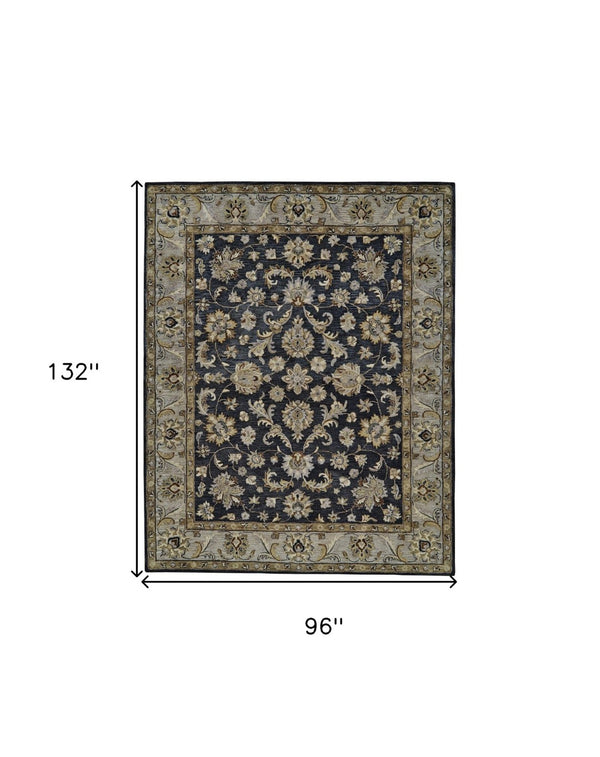 HomeRoots 8' Gray and Ivory Floral Hand-Tufted Wool Area Rug – Elegant, Durable, Stain-Resistant Design for Homes 8' X 11' 511266