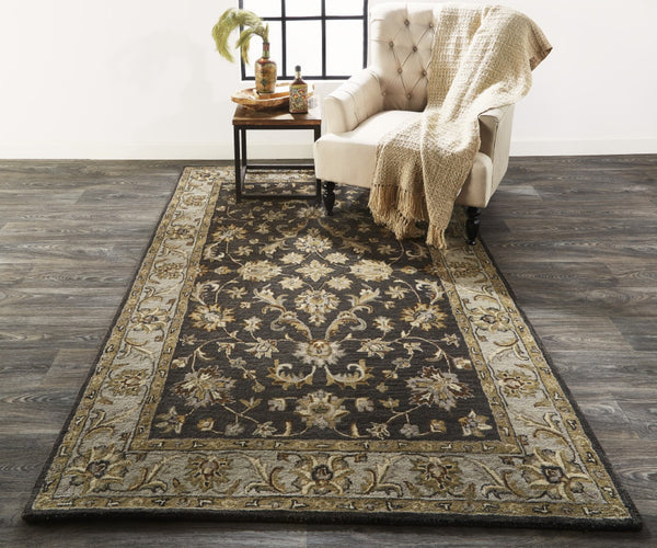 HomeRoots 8' Gray and Ivory Floral Hand-Tufted Wool Area Rug – Elegant, Durable, Stain-Resistant Design for Homes 8' X 11' 511266