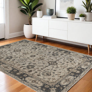 HomeRoots 4' Gray and Ivory Wool Floral Hand-Tufted Area Rug - Timeless Comfort and Durability for Any Room 4' X 6' 511272