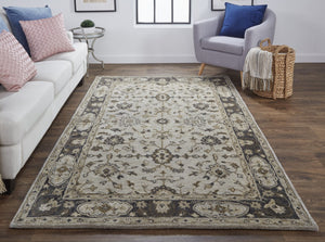 HomeRoots 4' Gray and Ivory Wool Floral Hand-Tufted Area Rug - Timeless Comfort and Durability for Any Room 4' X 6' 511272