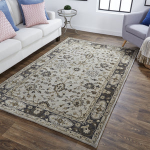 HomeRoots 4' Gray and Ivory Wool Floral Hand-Tufted Area Rug - Timeless Comfort and Durability for Any Room 4' X 6' 511272