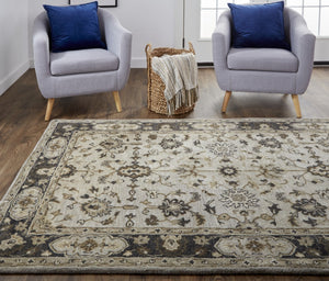 HomeRoots 4' Gray and Ivory Wool Floral Hand-Tufted Area Rug - Timeless Comfort and Durability for Any Room 4' X 6' 511272