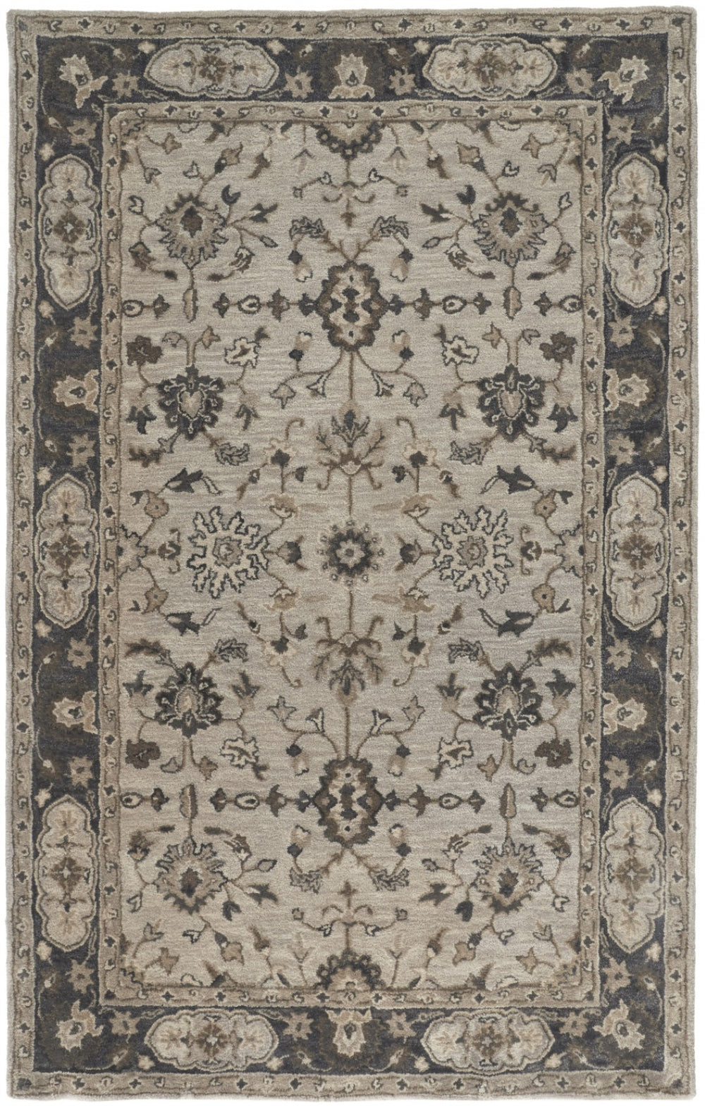 HomeRoots 4' Gray and Ivory Wool Floral Hand-Tufted Area Rug - Timeless Comfort and Durability for Any Room 5' X 8' 511273