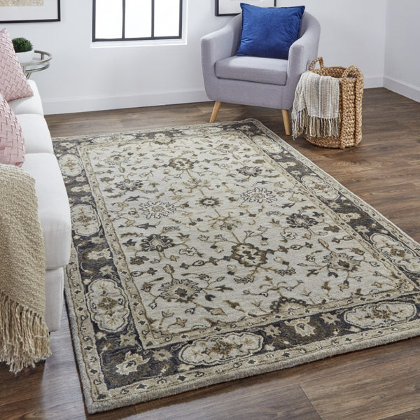 HomeRoots 4' Gray and Ivory Wool Floral Hand-Tufted Area Rug - Timeless Comfort and Durability for Any Room 5' X 8' 511273