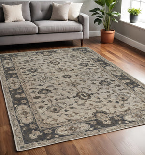HomeRoots 4' Gray and Ivory Wool Floral Hand-Tufted Area Rug - Timeless Comfort and Durability for Any Room 5' X 8' 511273