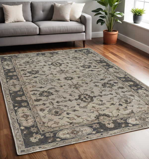 HomeRoots 4' Gray and Ivory Wool Floral Hand-Tufted Area Rug - Timeless Comfort and Durability for Any Room 5' X 8' 511273