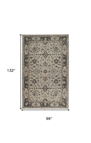 HomeRoots 4' Gray and Ivory Wool Floral Hand-Tufted Area Rug - Timeless Comfort and Durability for Any Room 8' X 11' 511274