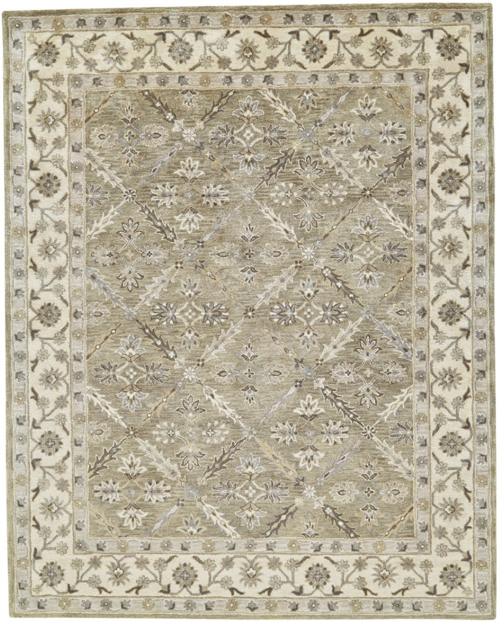 HomeRoots 5' Handmade Wool Area Rug with Elegant Paisley Design in Green, Brown, and Taupe - Stain Resistant! 5' X 8' 511281