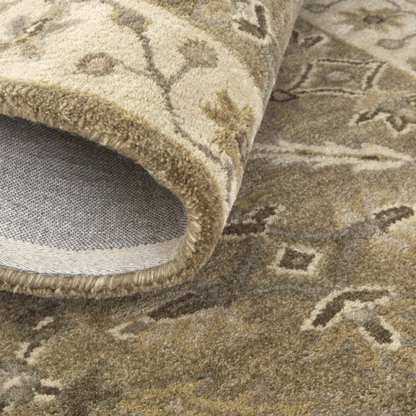 HomeRoots 5' Handmade Wool Area Rug with Elegant Paisley Design in Green, Brown, and Taupe - Stain Resistant! 5' X 8' 511281
