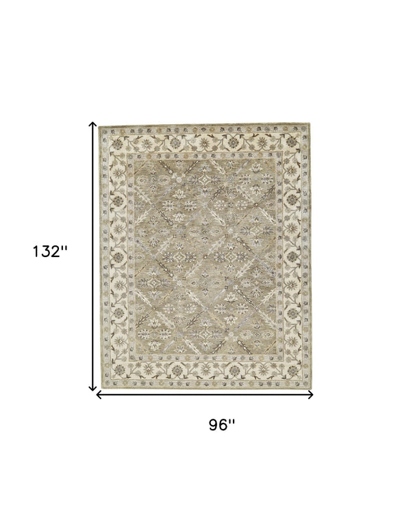 Homeroots 8' X 11' Green Brown And Taupe Wool Paisley Tufted Handmade Stain Resistant Area Rug  Wool 511282