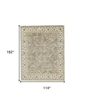 Homeroots 10' X 13' Green Brown And Taupe Wool Paisley Tufted Handmade Stain Resistant Area Rug  Wool 511283