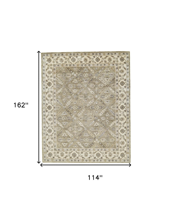 Homeroots 10' X 13' Green Brown And Taupe Wool Paisley Tufted Handmade Stain Resistant Area Rug  Wool 511283