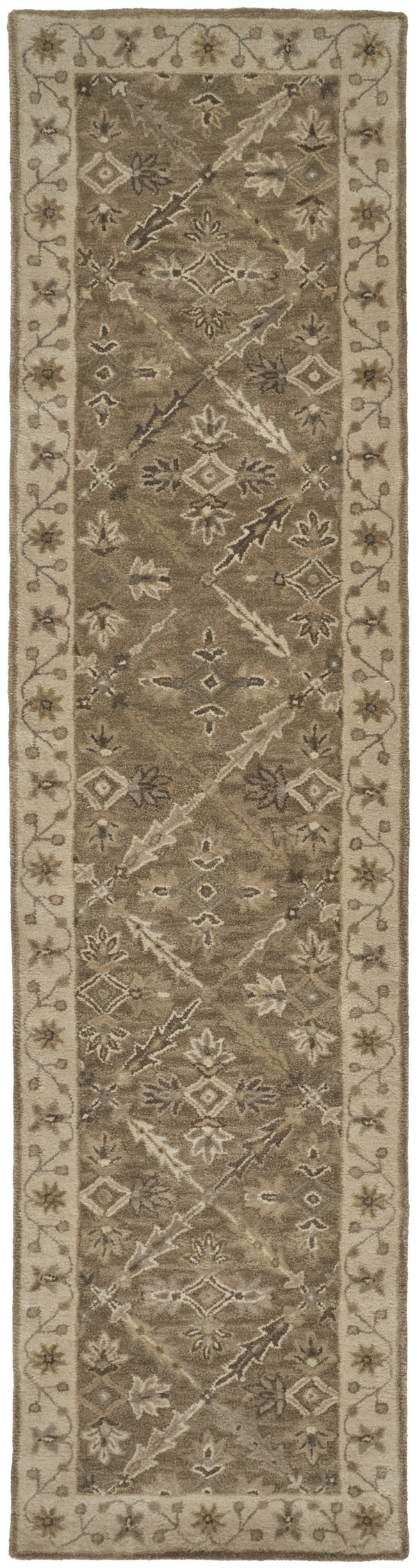 Homeroots 10' Green Brown And Taupe Wool Paisley Tufted Handmade Stain Resistant Runner Rug  Wool 511284
