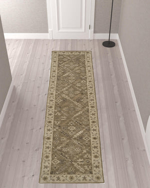 Homeroots 10' Green Brown And Taupe Wool Paisley Tufted Handmade Stain Resistant Runner Rug  Wool 511284