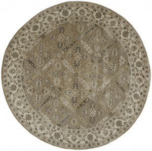 Homeroots 8' Green Brown And Taupe Round Wool Paisley Tufted Handmade Stain Resistant Area Rug  Wool 511285