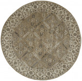 Homeroots 8' Green Brown And Taupe Round Wool Paisley Tufted Handmade Stain Resistant Area Rug  Wool 511285