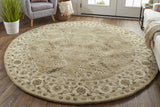 Homeroots 8' Green Brown And Taupe Round Wool Paisley Tufted Handmade Stain Resistant Area Rug  Wool 511285