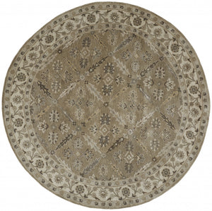 Homeroots 10' Green Brown And Taupe Round Wool Paisley Tufted Handmade Stain Resistant Area Rug  Wool 511286