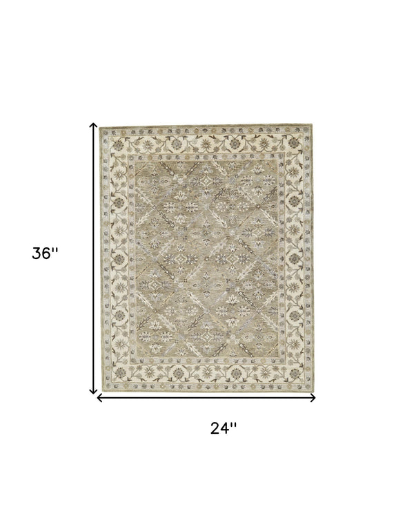 Homeroots 2' X 3' Green Brown And Taupe Wool Paisley Tufted Handmade Stain Resistant Area Rug  Wool 511287