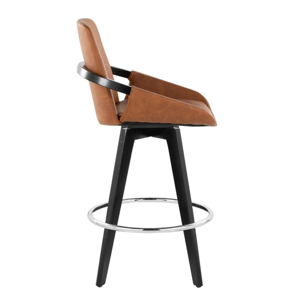 English Elm Fixed-height Swivel Counter Stools with Faux Leather Seats and Chrome Footrest Set of 2 B202S01807