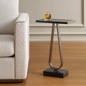 Uttermost Galloway Black Marble and Bronze Iron Sculptural Side Table for Modern Rooms