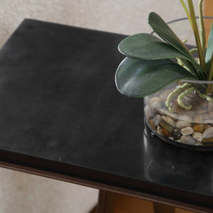 Uttermost Galloway Black Marble and Bronze Iron Sculptural Side Table for Modern Rooms