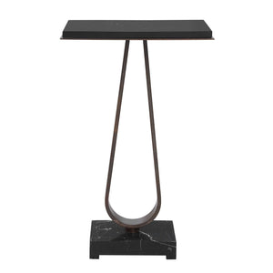 Uttermost Galloway Black Marble and Bronze Iron Sculptural Side Table for Modern Rooms