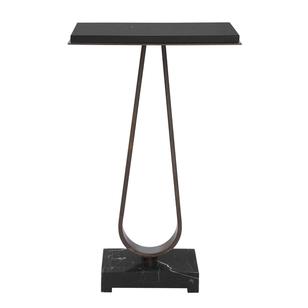 Uttermost Galloway Black Marble and Bronze Iron Sculptural Side Table for Modern Rooms
