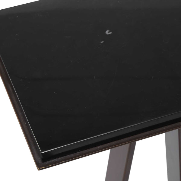 Uttermost Galloway Black Marble and Bronze Iron Sculptural Side Table for Modern Rooms