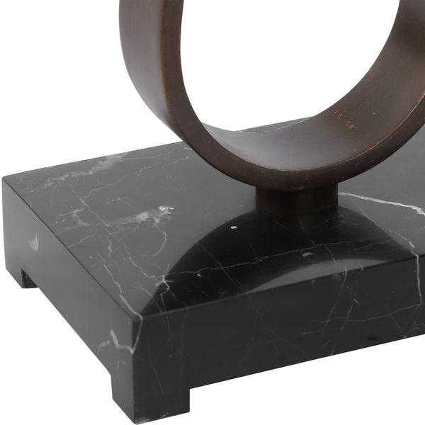 Uttermost Galloway Black Marble and Bronze Iron Sculptural Side Table for Modern Rooms