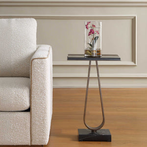 Uttermost Galloway Black Marble and Bronze Iron Sculptural Side Table for Modern Rooms
