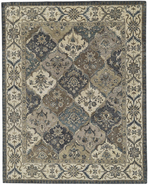 HomeRoots 10' Hand-Tufted Wool Area Rug with Floral Motif, Gray, Ivory & Blue - Elegant, Durable & Soft 10' X 13' 511291