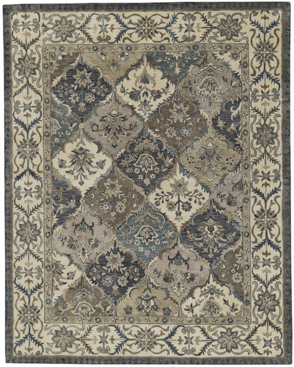 HomeRoots 10' Hand-Tufted Wool Area Rug with Floral Motif, Gray, Ivory & Blue - Elegant, Durable & Soft 10' X 13' 511291
