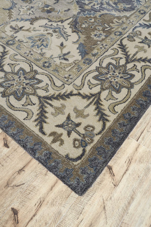HomeRoots 10' Hand-Tufted Wool Area Rug with Floral Motif, Gray, Ivory & Blue - Elegant, Durable & Soft 10' X 13' 511291