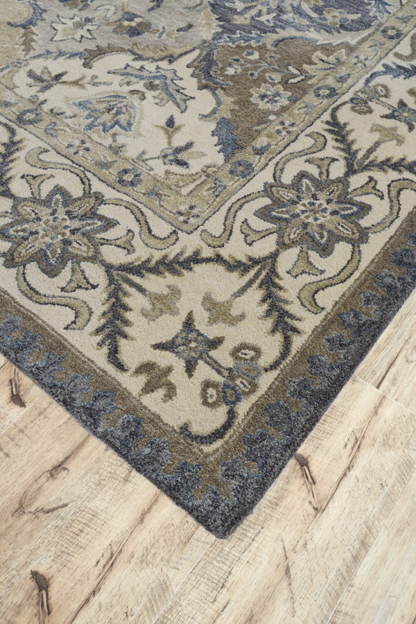 HomeRoots 10' Hand-Tufted Wool Area Rug with Floral Motif, Gray, Ivory & Blue - Elegant, Durable & Soft 10' X 13' 511291