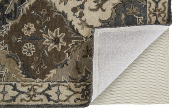 HomeRoots 10' Hand-Tufted Wool Area Rug with Floral Motif, Gray, Ivory & Blue - Elegant, Durable & Soft 10' X 13' 511291