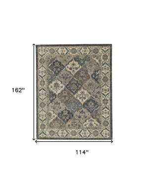 HomeRoots 10' Hand-Tufted Wool Area Rug with Floral Motif, Gray, Ivory & Blue - Elegant, Durable & Soft 10' X 13' 511291