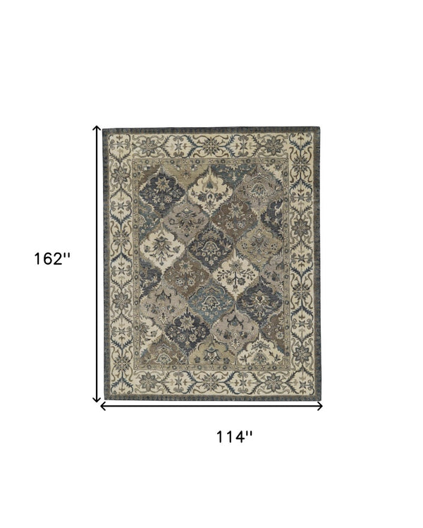 HomeRoots 10' Hand-Tufted Wool Area Rug with Floral Motif, Gray, Ivory & Blue - Elegant, Durable & Soft 10' X 13' 511291
