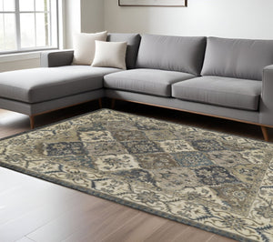HomeRoots 10' Hand-Tufted Wool Area Rug with Floral Motif, Gray, Ivory & Blue - Elegant, Durable & Soft 10' X 13' 511291