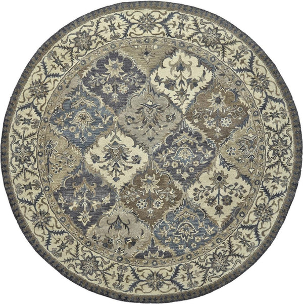 HomeRoots 10' Hand-Tufted Wool Area Rug with Floral Motif, Gray, Ivory & Blue - Elegant, Durable & Soft 8' Round 511293