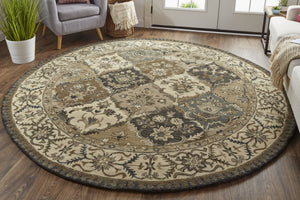 HomeRoots 10' Hand-Tufted Wool Area Rug with Floral Motif, Gray, Ivory & Blue - Elegant, Durable & Soft 8' Round 511293