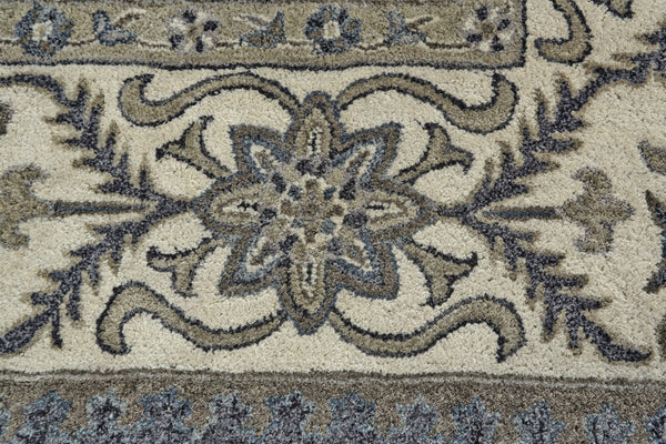 HomeRoots 10' Hand-Tufted Wool Area Rug with Floral Motif, Gray, Ivory & Blue - Elegant, Durable & Soft 8' Round 511293