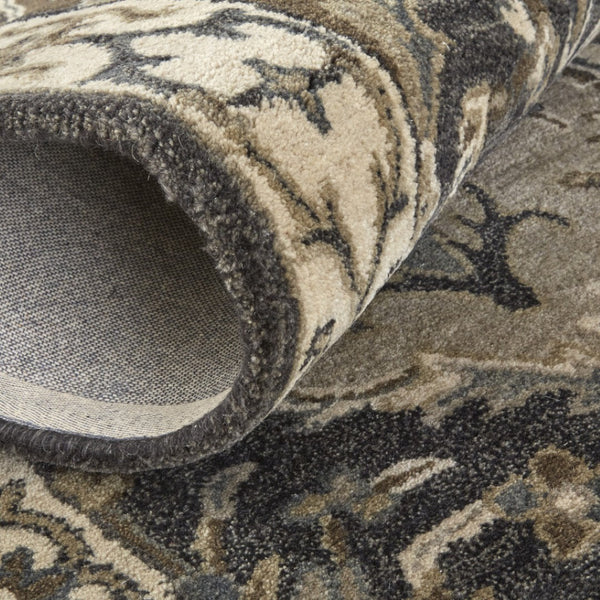HomeRoots 10' Hand-Tufted Wool Area Rug with Floral Motif, Gray, Ivory & Blue - Elegant, Durable & Soft 8' Round 511293