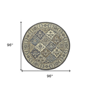 HomeRoots 10' Hand-Tufted Wool Area Rug with Floral Motif, Gray, Ivory & Blue - Elegant, Durable & Soft 8' Round 511293