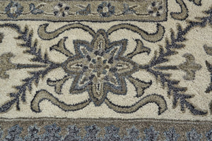 HomeRoots 10' Hand-Tufted Wool Area Rug with Floral Motif, Gray, Ivory & Blue - Elegant, Durable & Soft 10' Round 511294